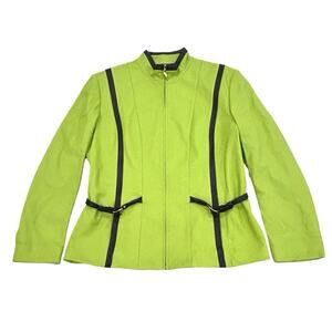 St. John Sport Leather Jacket Womens Size M Lime Green By Marie Gray Full Zip
